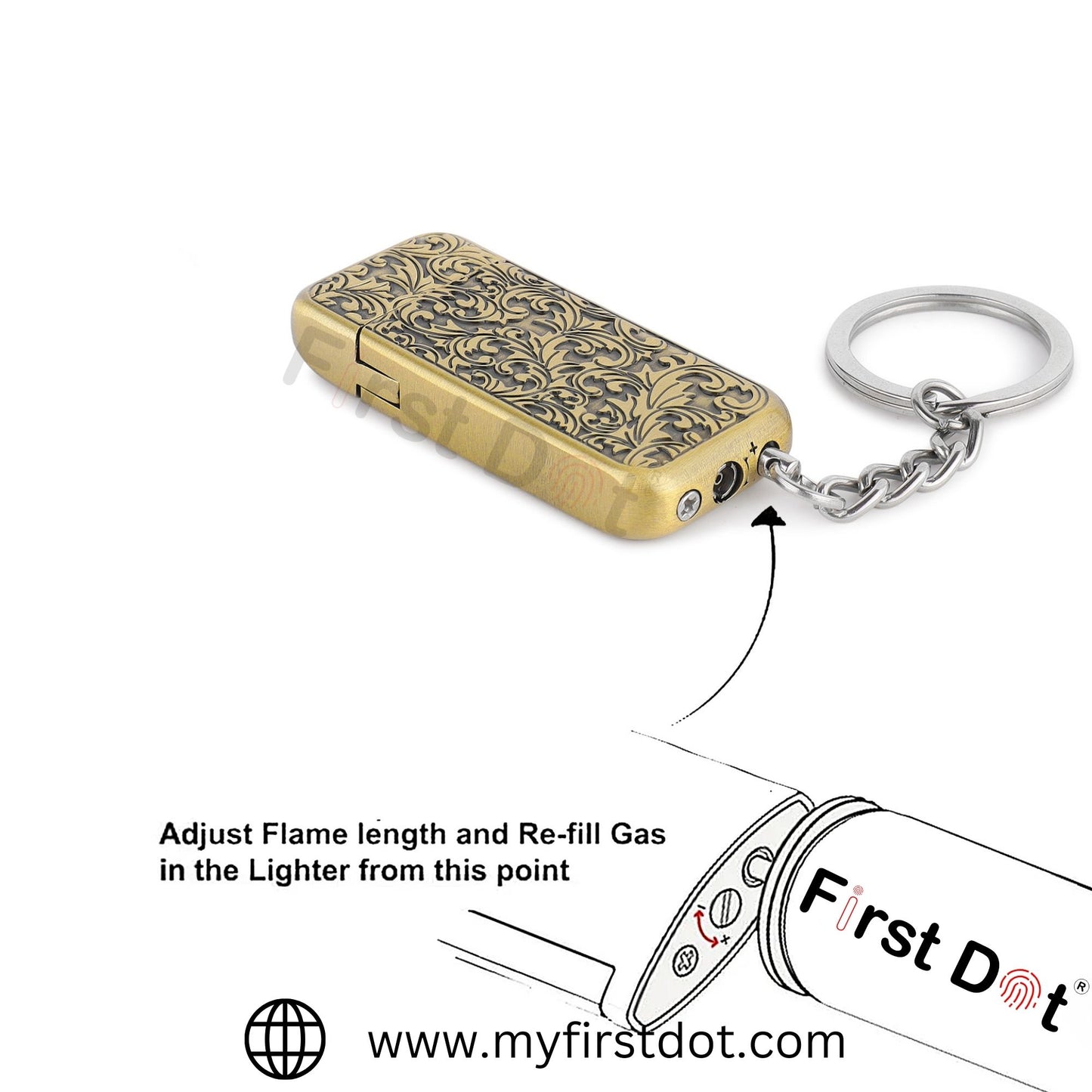 Antique Keychain Grinding Wheel Refillable Lighter | First Dot