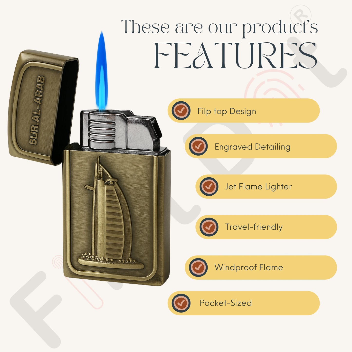 Burj Al Arab – Vintage Brass Finish | Jet Flame Torch - Gold