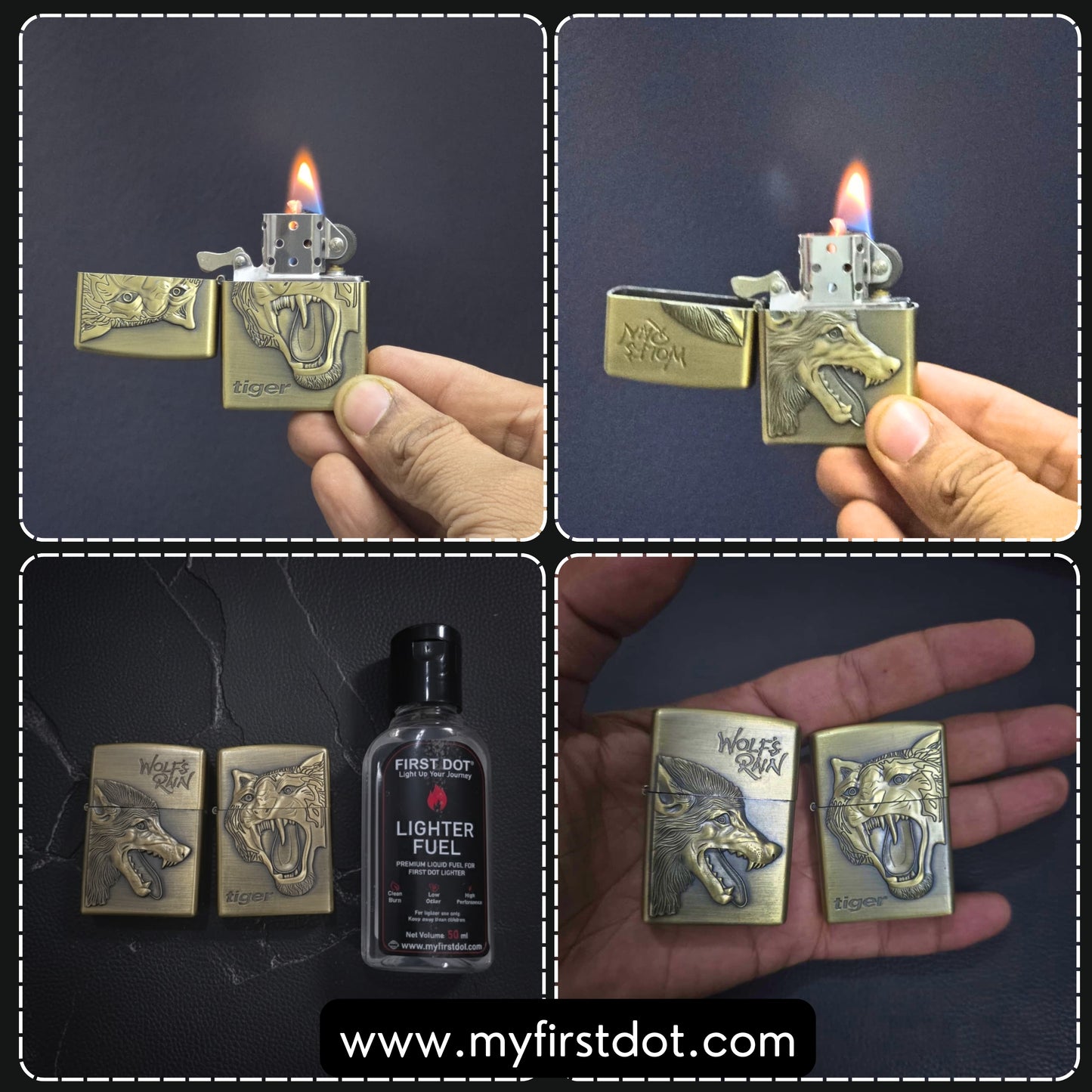 Combo of 2 Embossed Metal Cigarette Lighters + Free 50ml Fuel