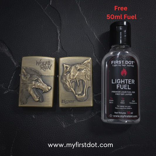Combo of 2 Embossed Metal Cigarette Lighters + Free 50ml Fuel