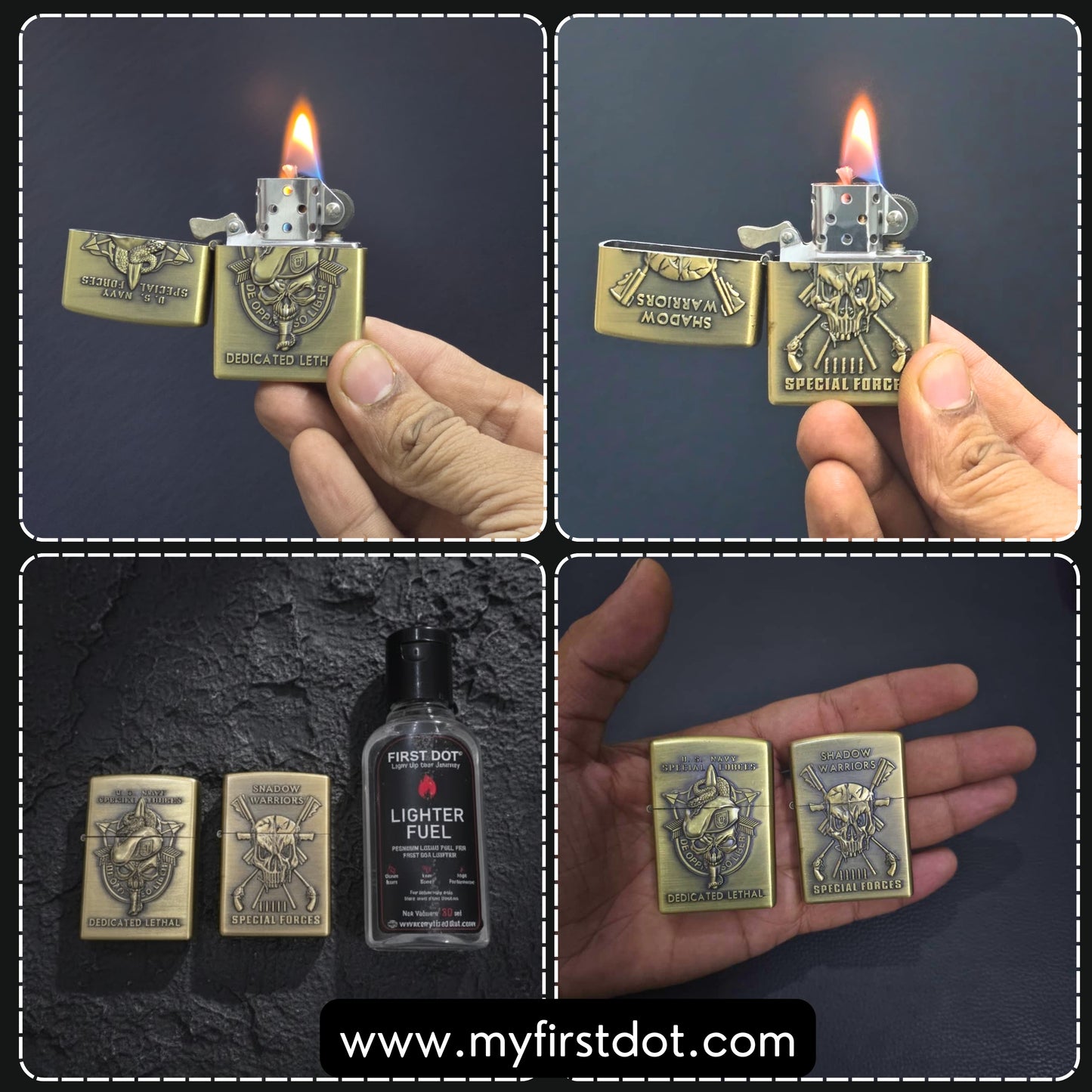 Combo of 2 Embossed Metal Cigarette Lighters + Free 50ml Fuel