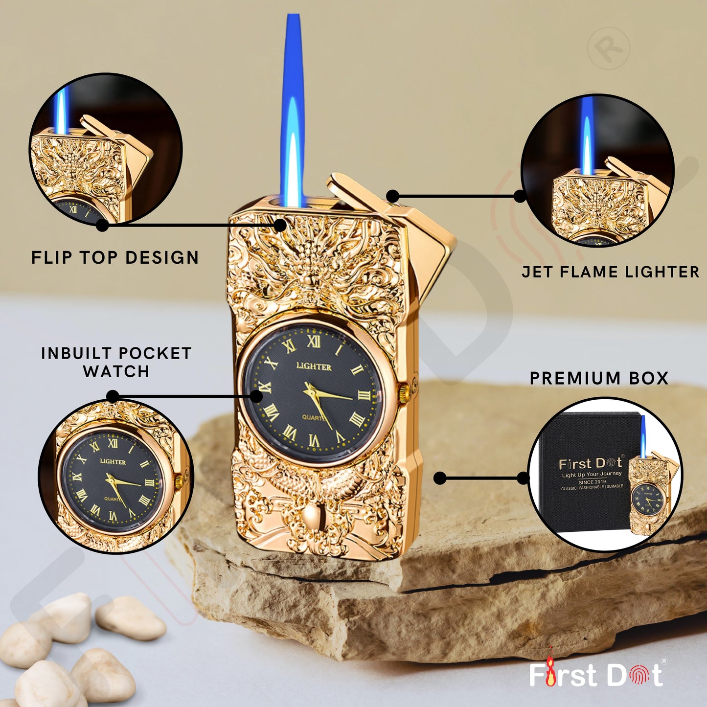 Elegant refillable gas lighter for gifting, shown in detailed product view