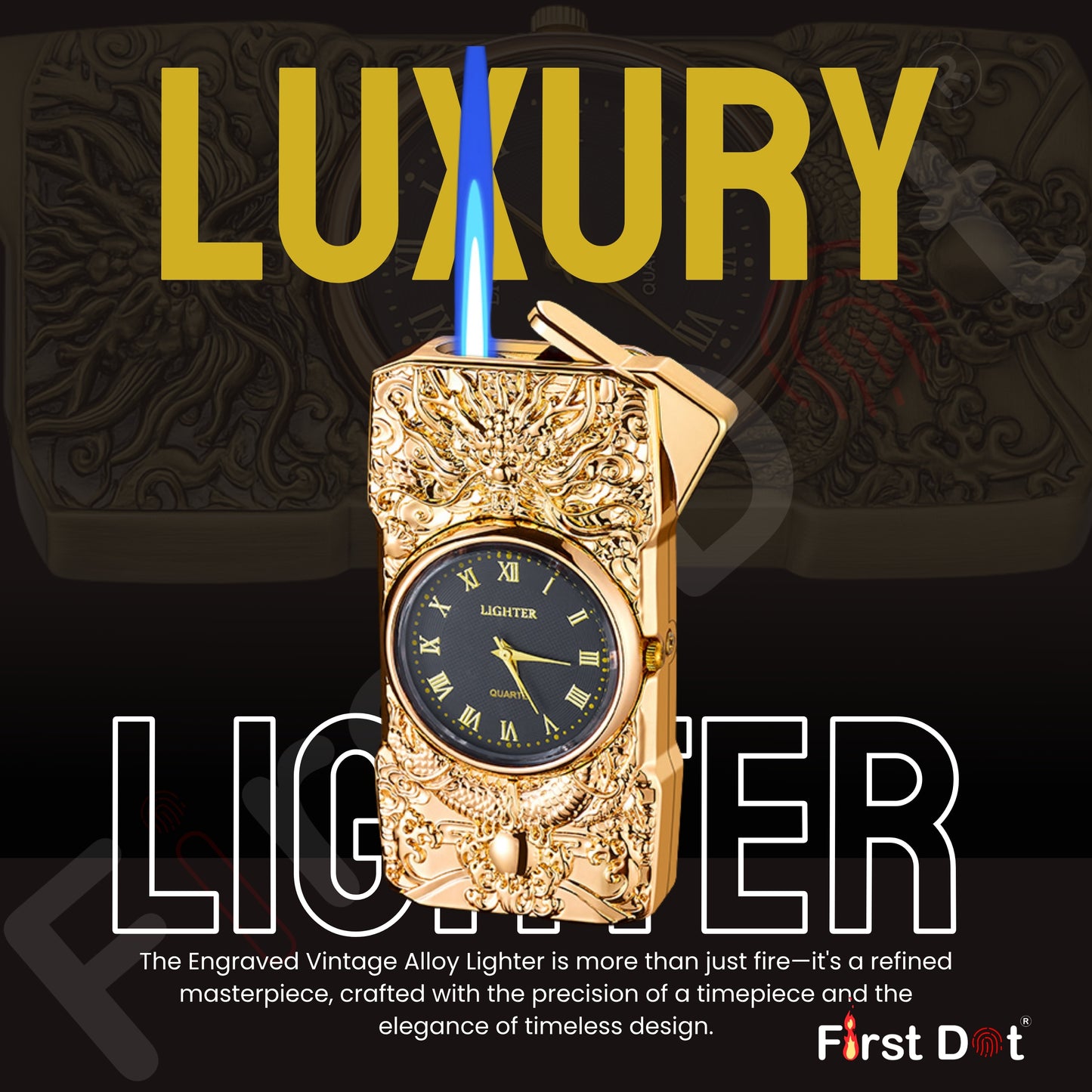Modern men’s metal lighter with dual function—watch and flame