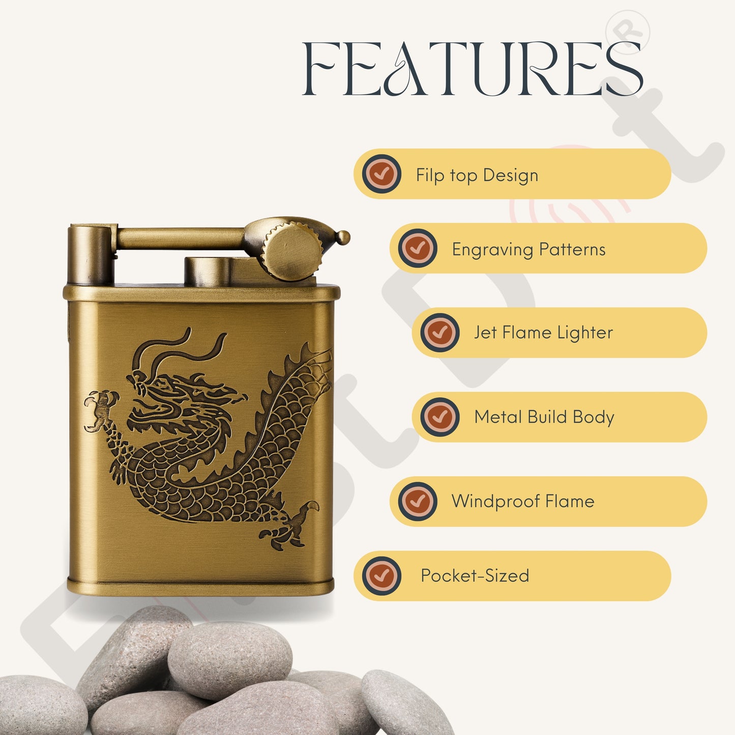 Dragon Embossed Pattern Slim Jet Fire Cigar Windproof Lighter