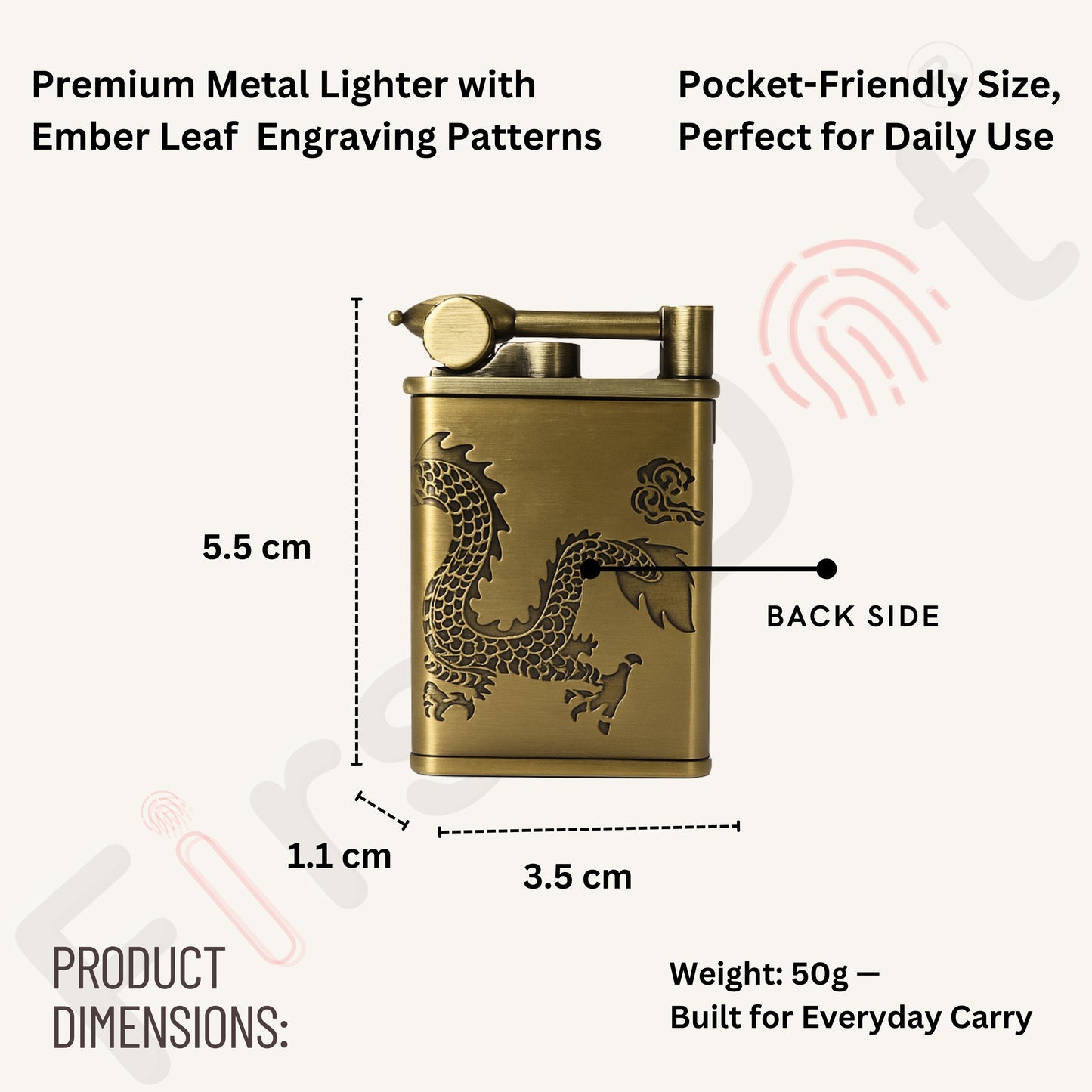 Dragon Embossed Pattern Slim Jet Fire Cigar Windproof Lighter