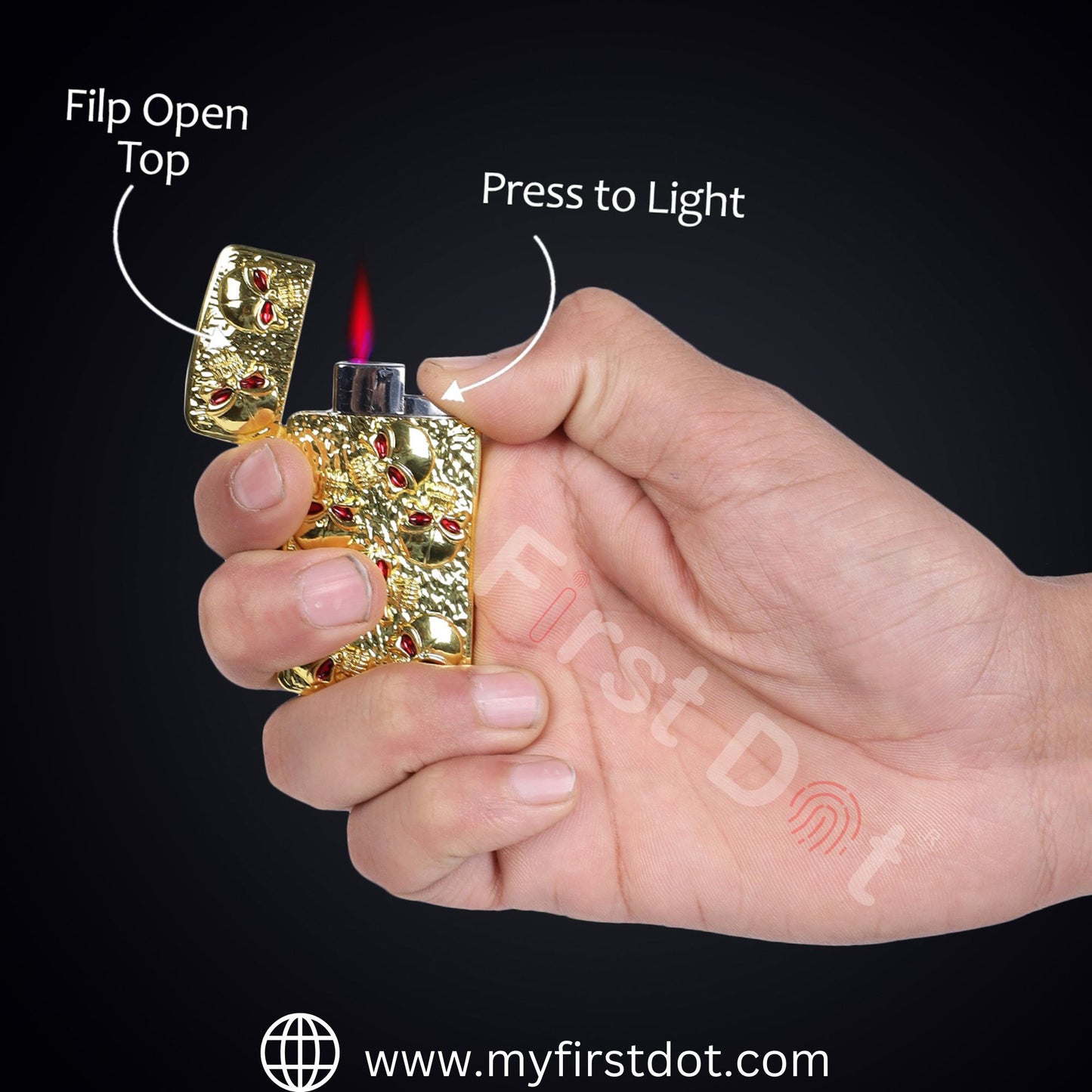 Skull Embossed Jet Flame Lighter Windproof Cigarette Lighter for Men