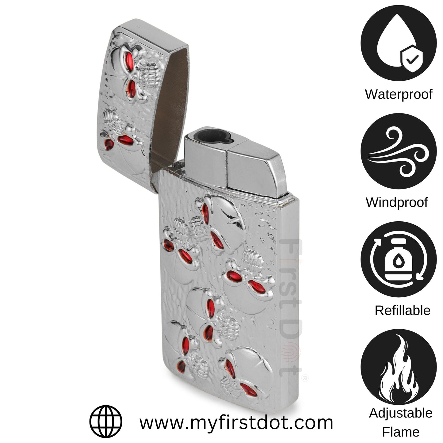 Skull Embossed Jet Flame Lighter Windproof Cigarette Lighter for Men