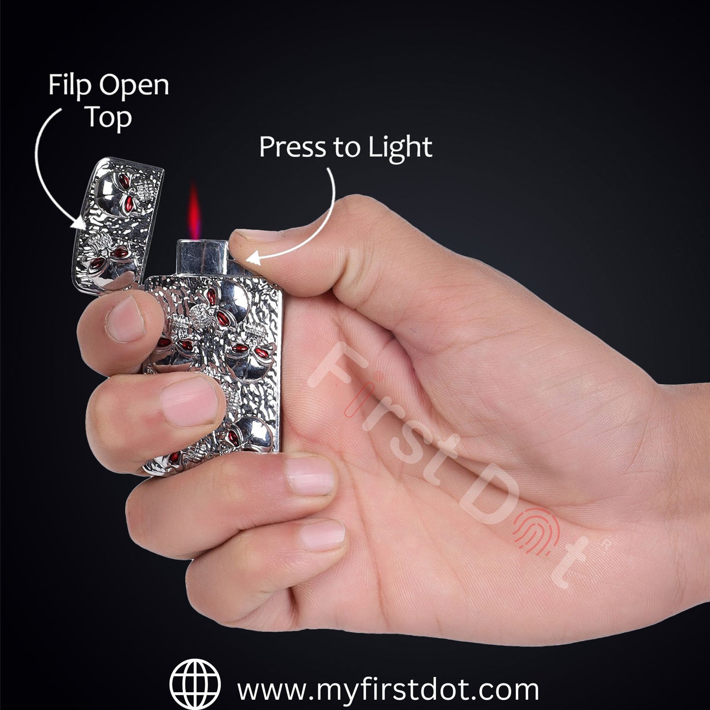 Skull Embossed Jet Flame Lighter Windproof Cigarette Lighter for Men
