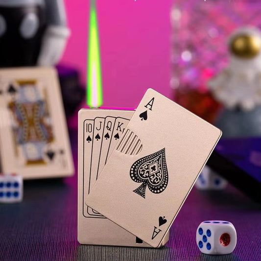 Gold  Ikka Poker Card Green Torch Lighter | Windproof