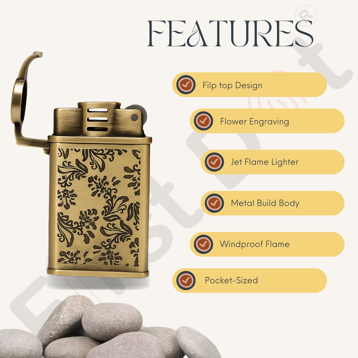 Embossed Floral Pattern Slim Jet Fire Cigar Windproof Lighter