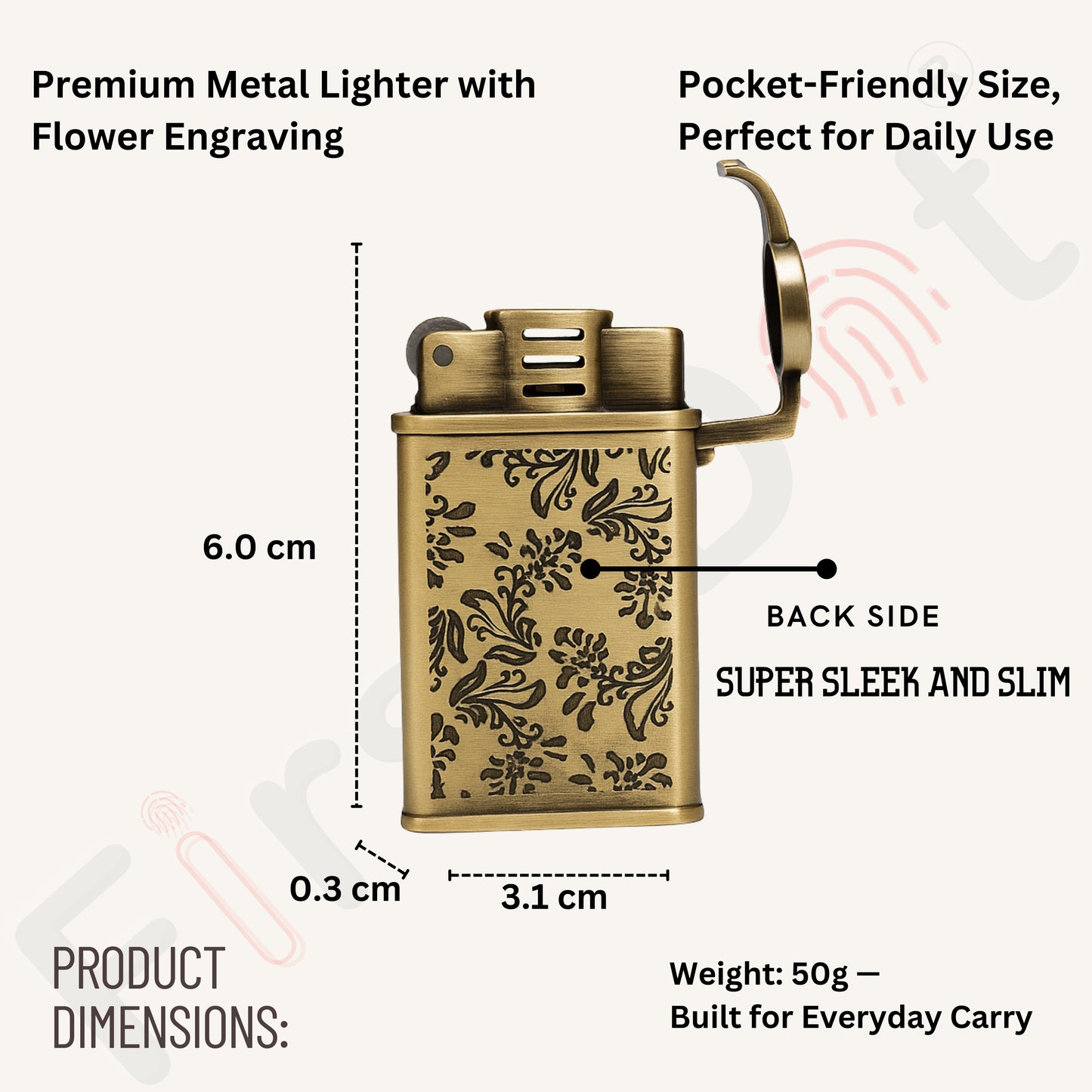 Embossed Floral Pattern Slim Jet Fire Cigar Windproof Lighter