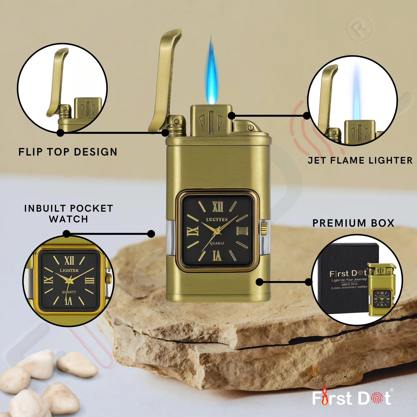 Premium Transparent Clock Lighter – Lighter for Men Beige