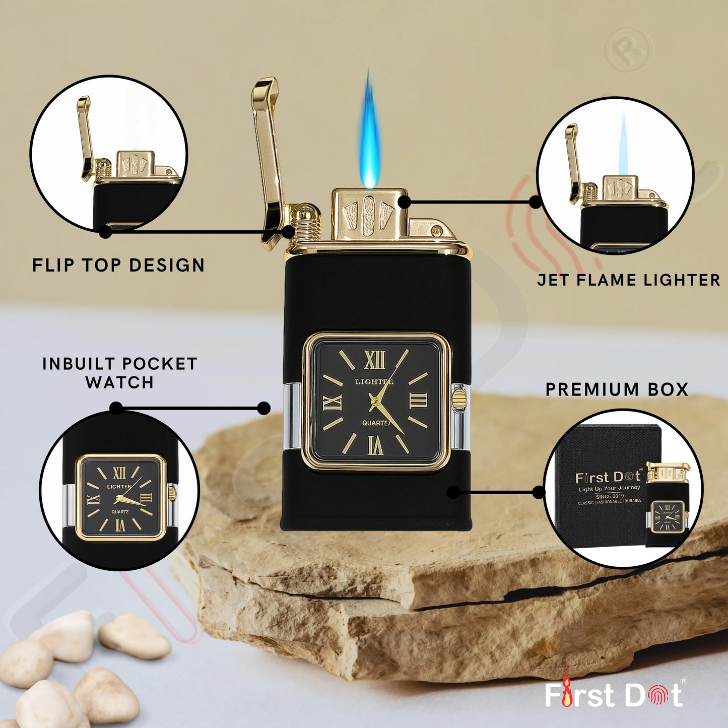 Premium Transparent Clock Lighter – Lighter for Men Black