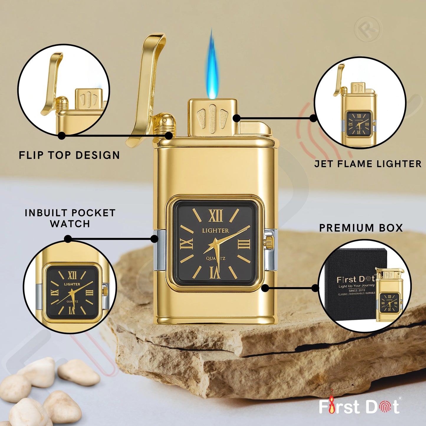 Premium Transparent Clock Lighter – Lighter for Men Gold