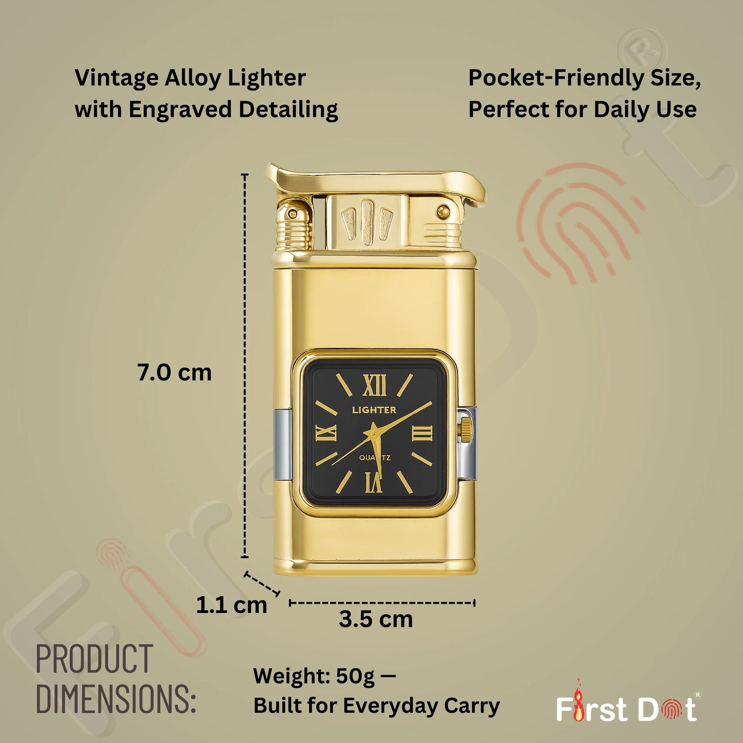 Premium Transparent Clock Lighter – Lighter for Men Gold