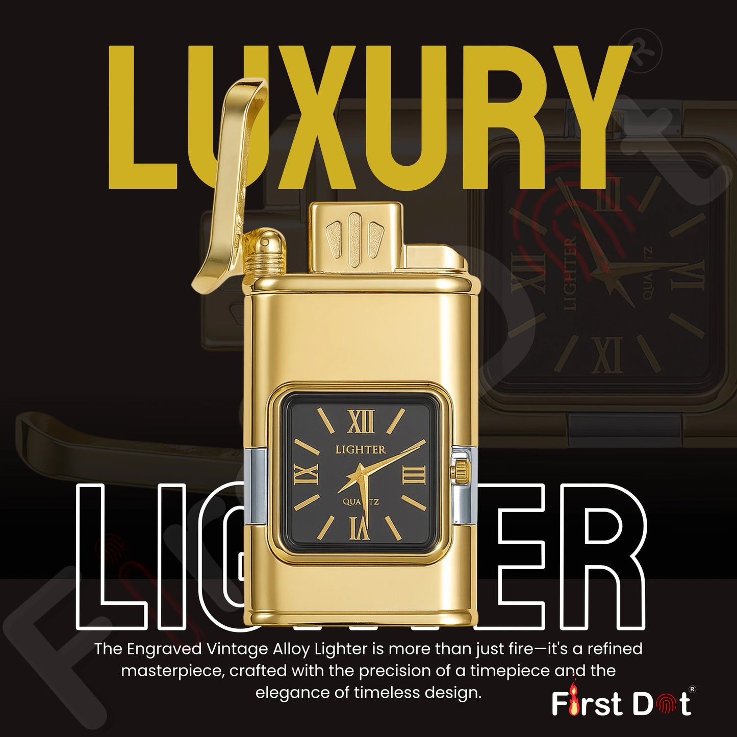 Premium Transparent Clock Lighter – Lighter for Men Gold
