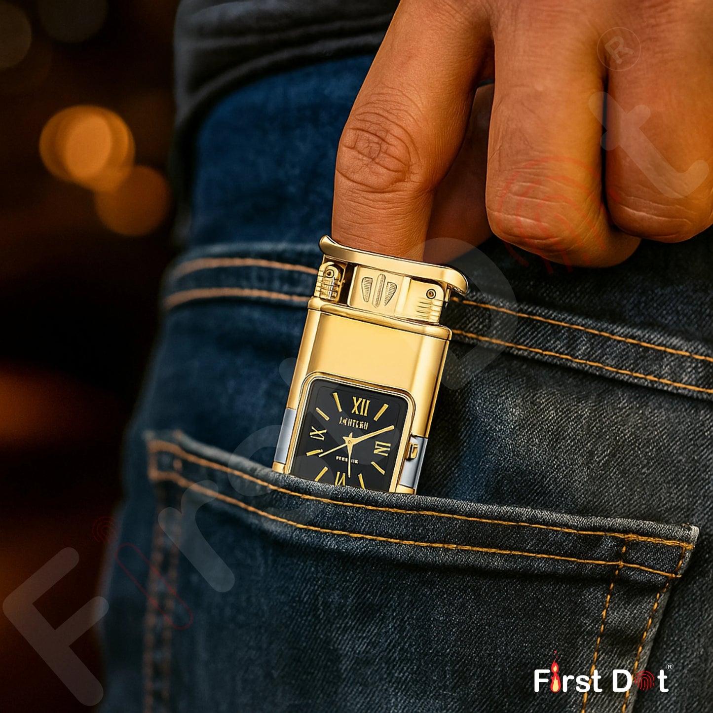 Premium Transparent Clock Lighter – Lighter for Men Gold