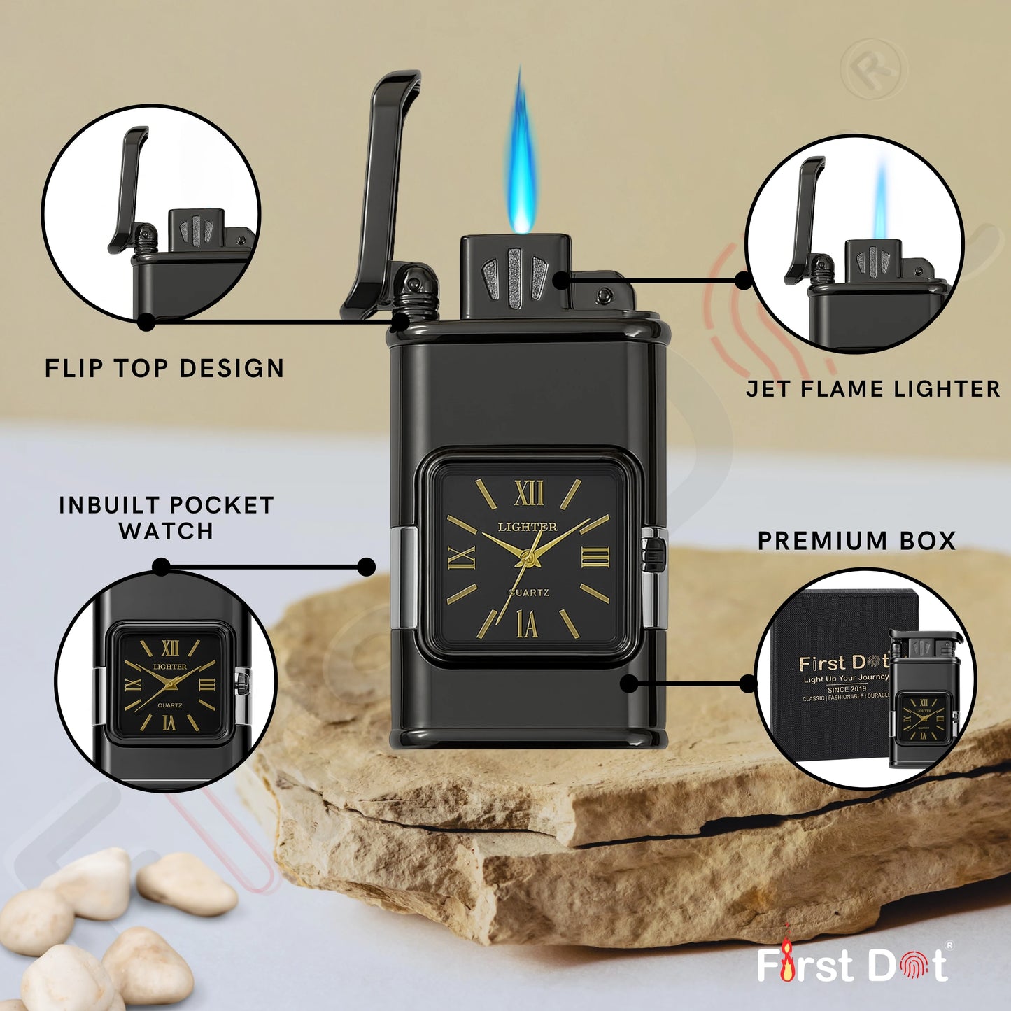 Premium Transparent Clock Lighter – Lighter for Men Grey