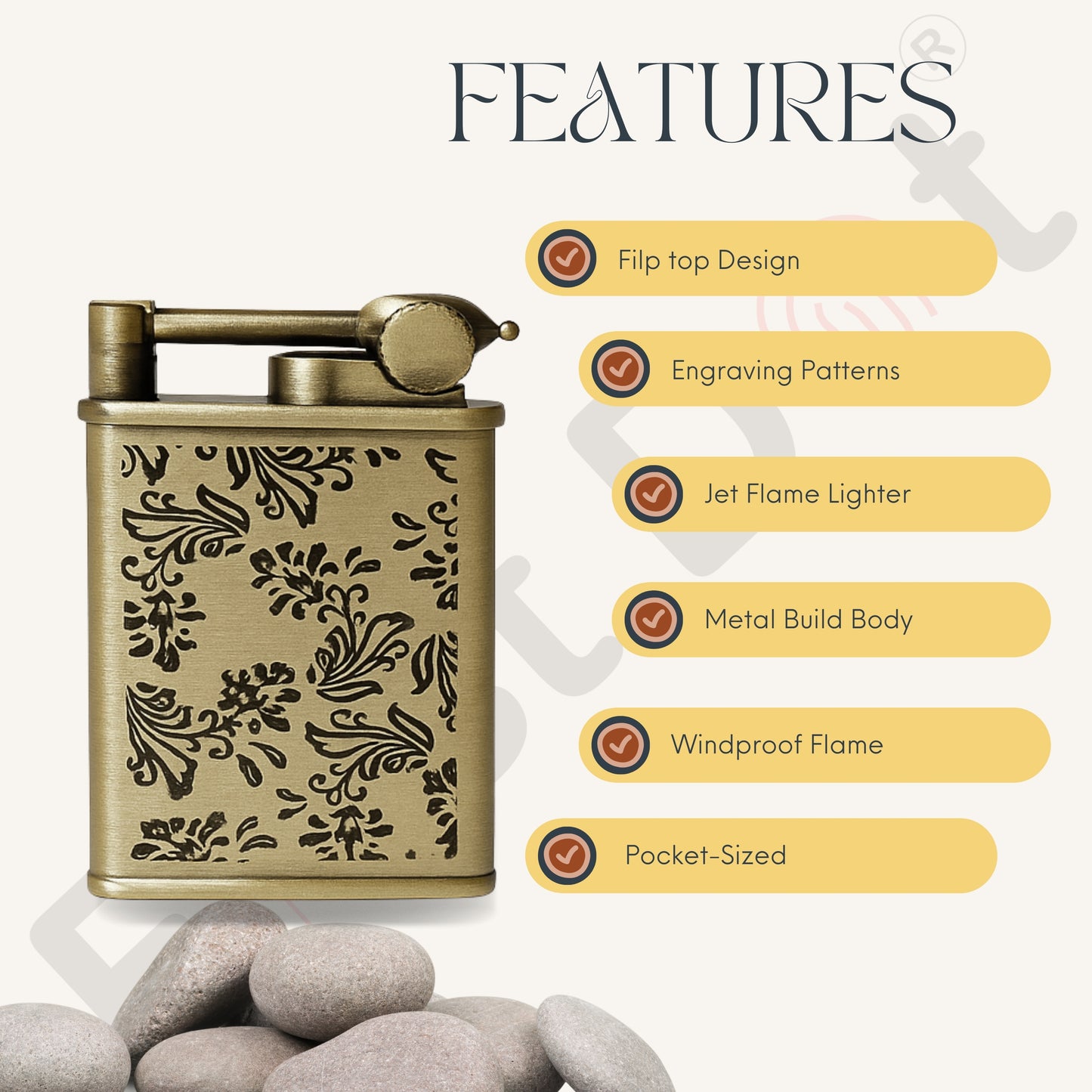 Embossed Leaf Pattern Slim Jet Fire Cigar Windproof Lighter