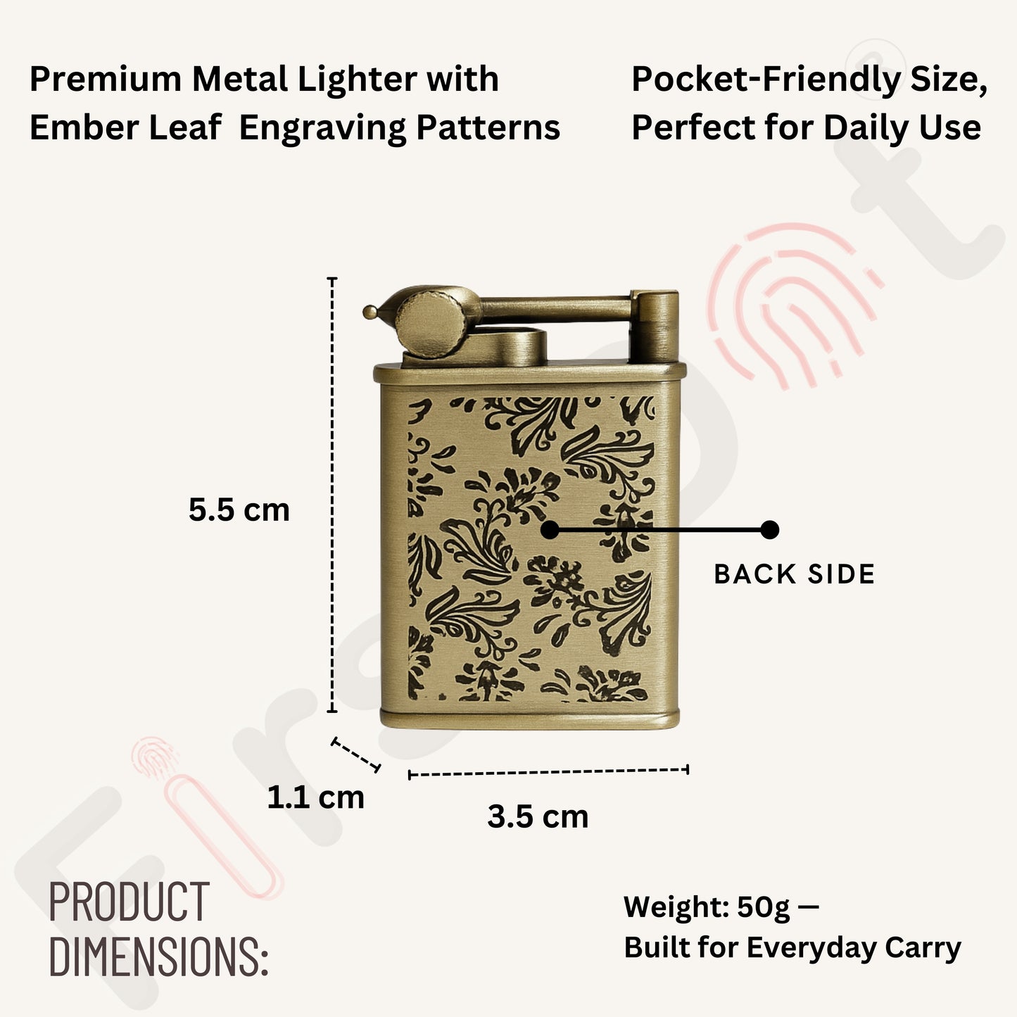 Embossed Leaf Pattern Slim Jet Fire Cigar Windproof Lighter