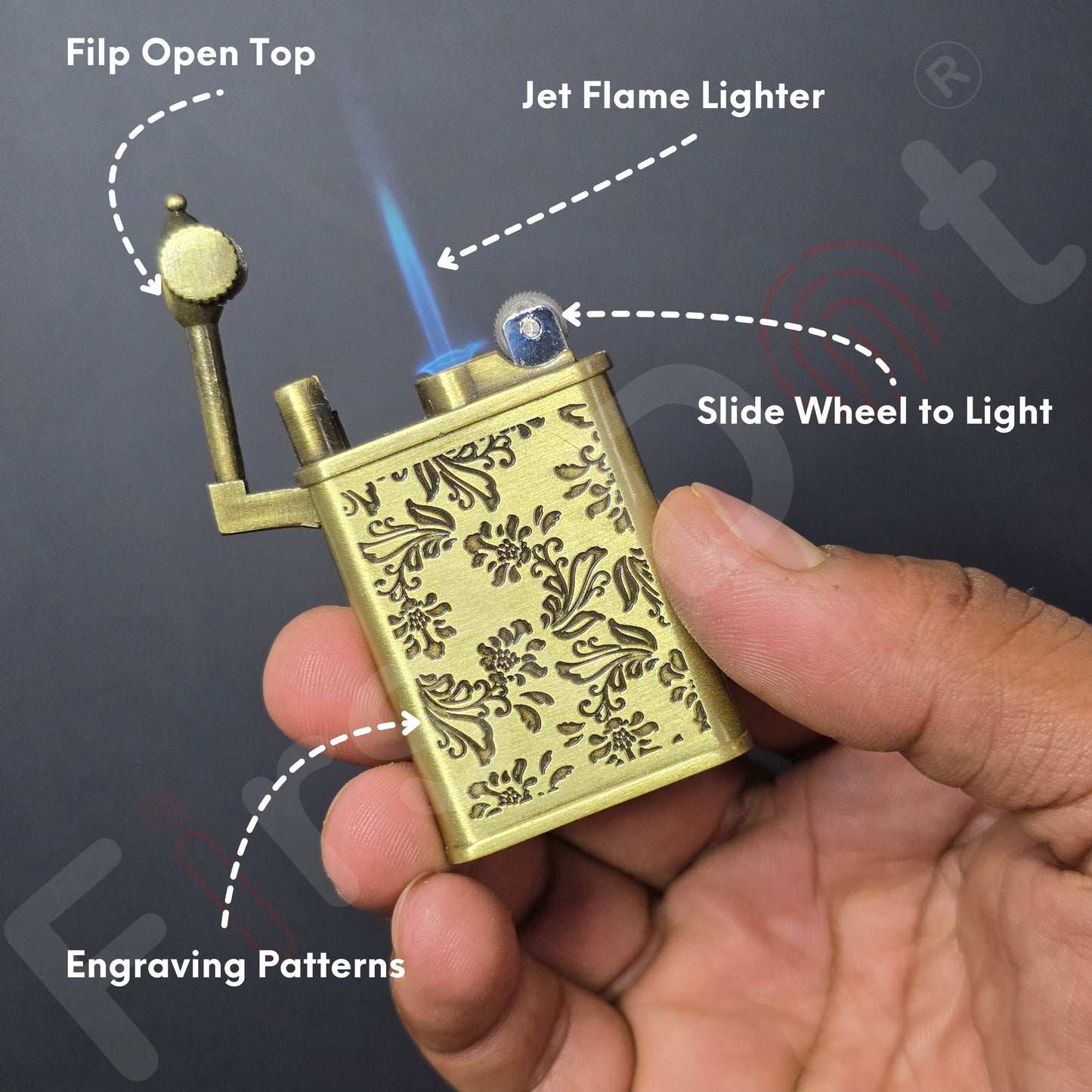 Embossed Leaf Pattern Slim Jet Fire Cigar Windproof Lighter
