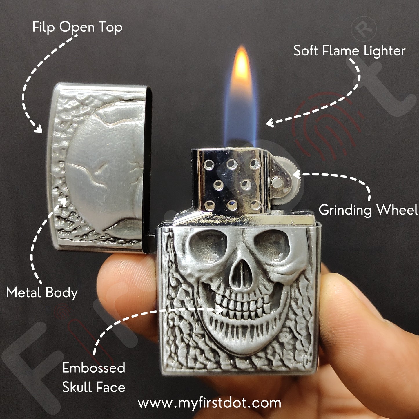 Skull Classic Lighter | Windproof Cigarette Lighter Silver