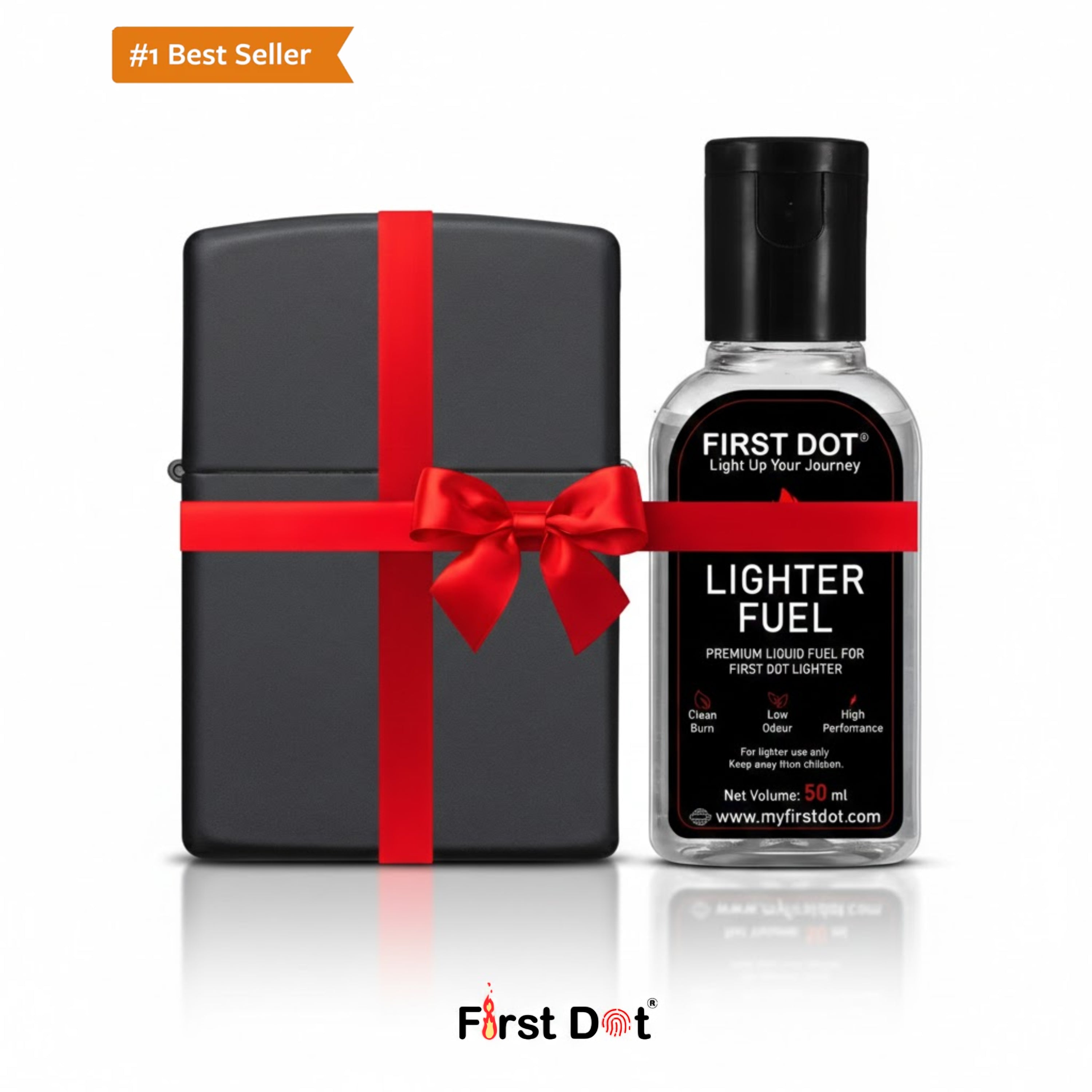 First Dot Classic Refillable Cigarette Lighter Gift Set with Fuel