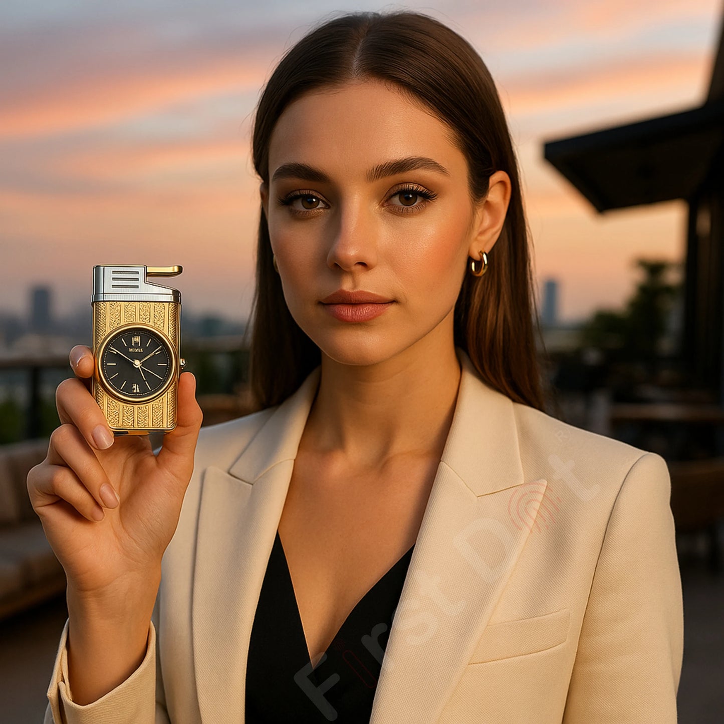 Striped Jet Flame Luxury Watch Lighter for Men - Gold