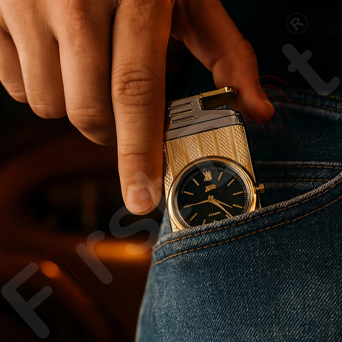 Striped Jet Flame Luxury Watch Lighter for Men - Gold