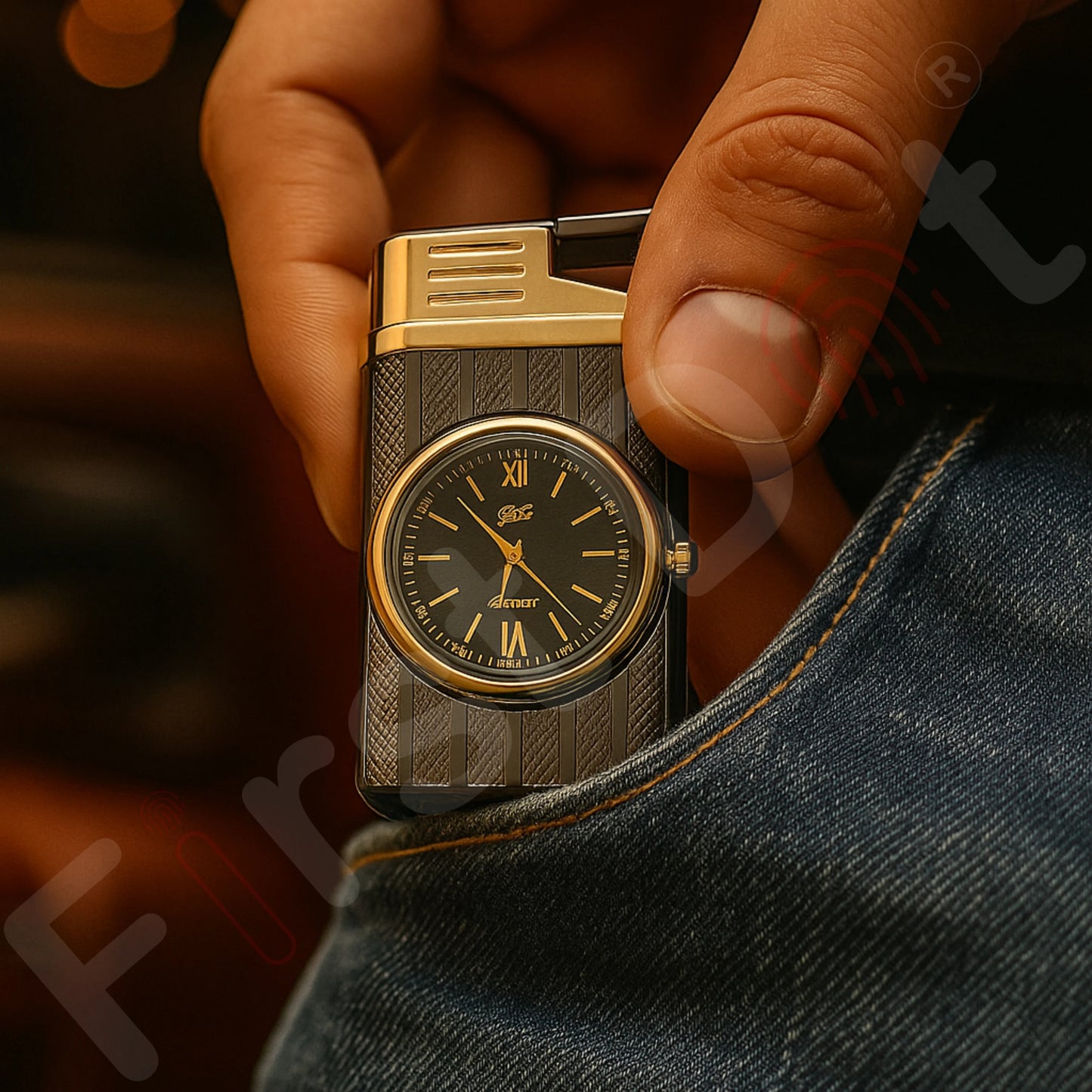 Striped Jet Flame Luxury Watch Lighter for Men - Grey