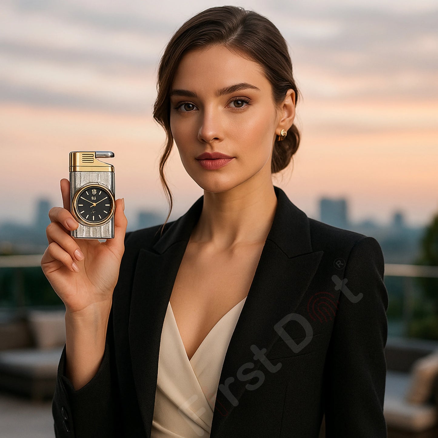 Striped Jet Flame Luxury Watch Lighter for Men - Silver