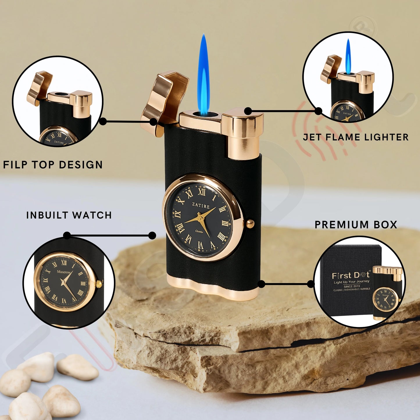 Vintoro Luxury Dual-Use Classic Watch Lighter for Men - Black