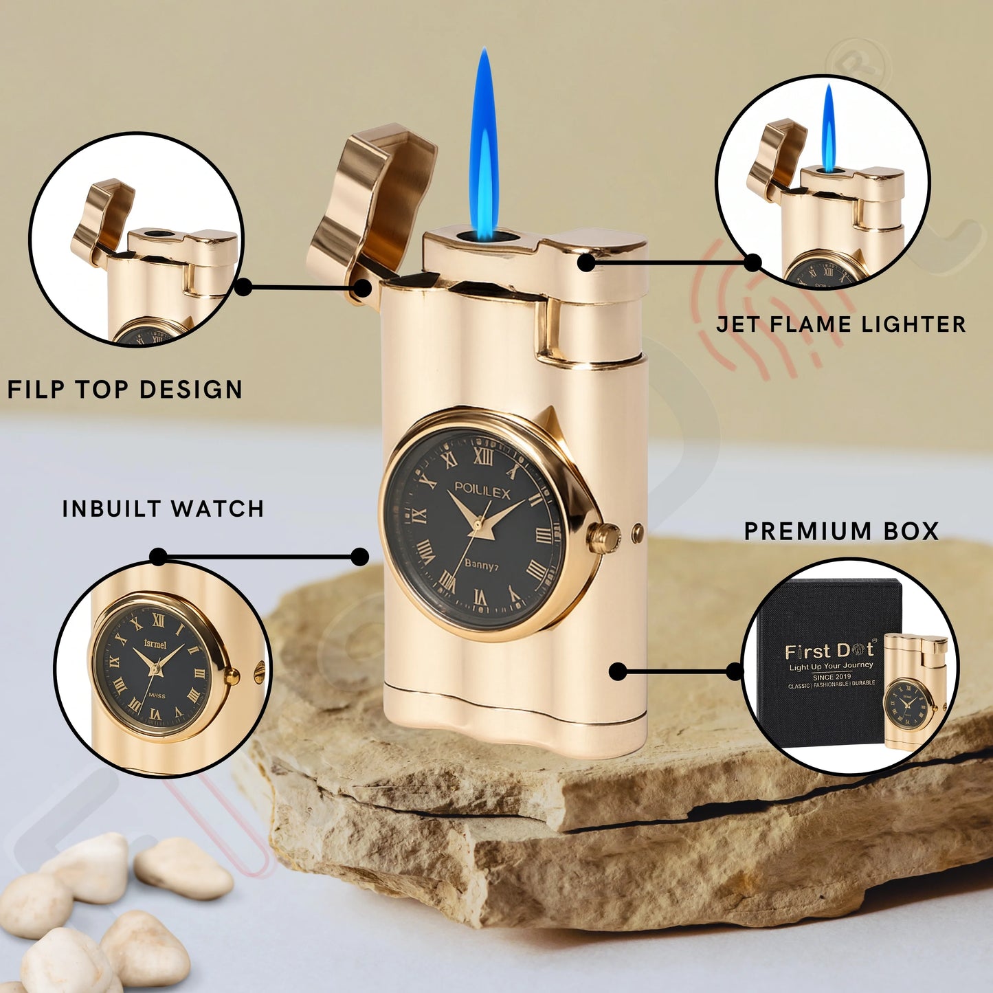 Vintoro Luxury Dual-Use Classic Watch Lighter for Men - Gold
