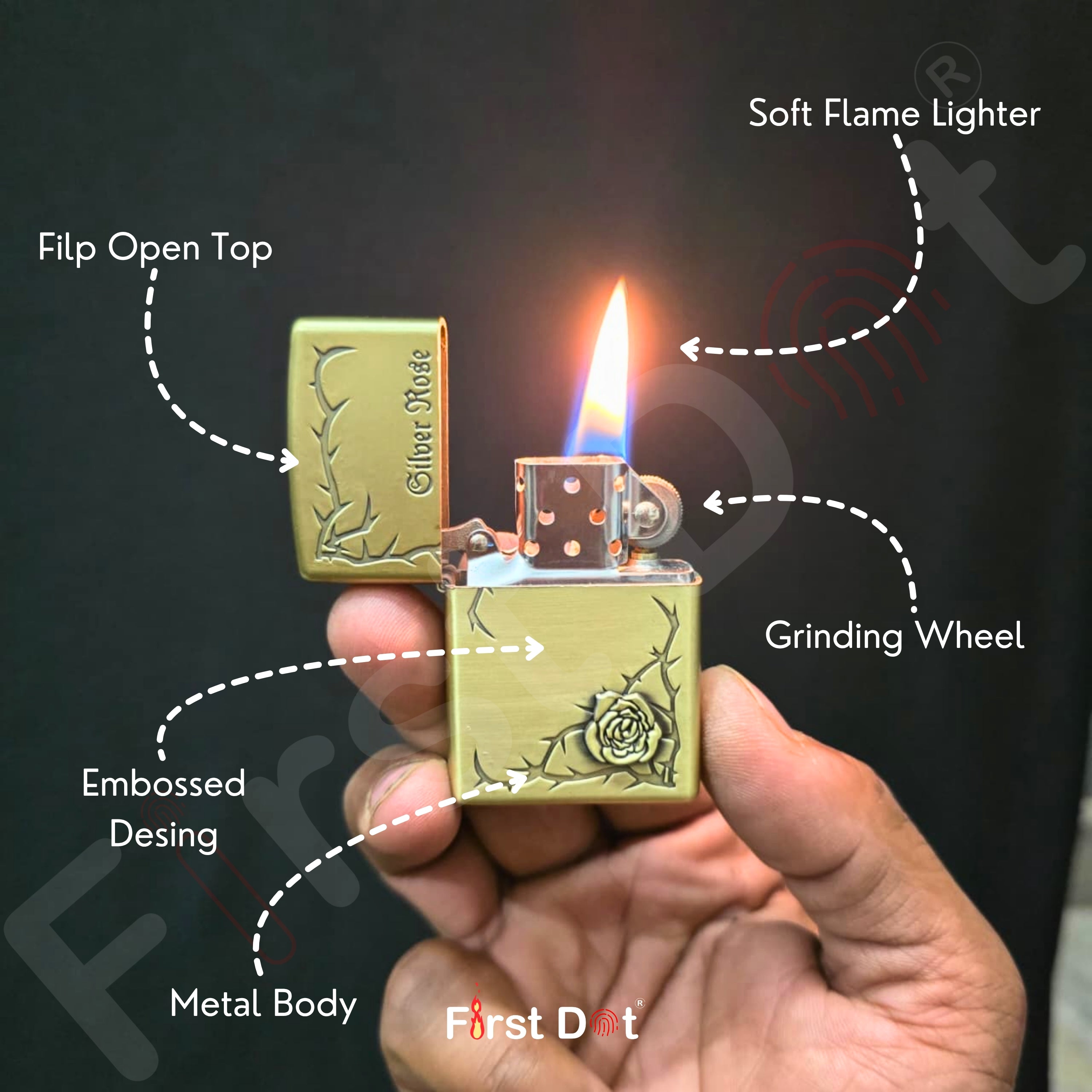 Combo of 2 Embossed Metal Cigarette Lighters + Free 50ml Fuel