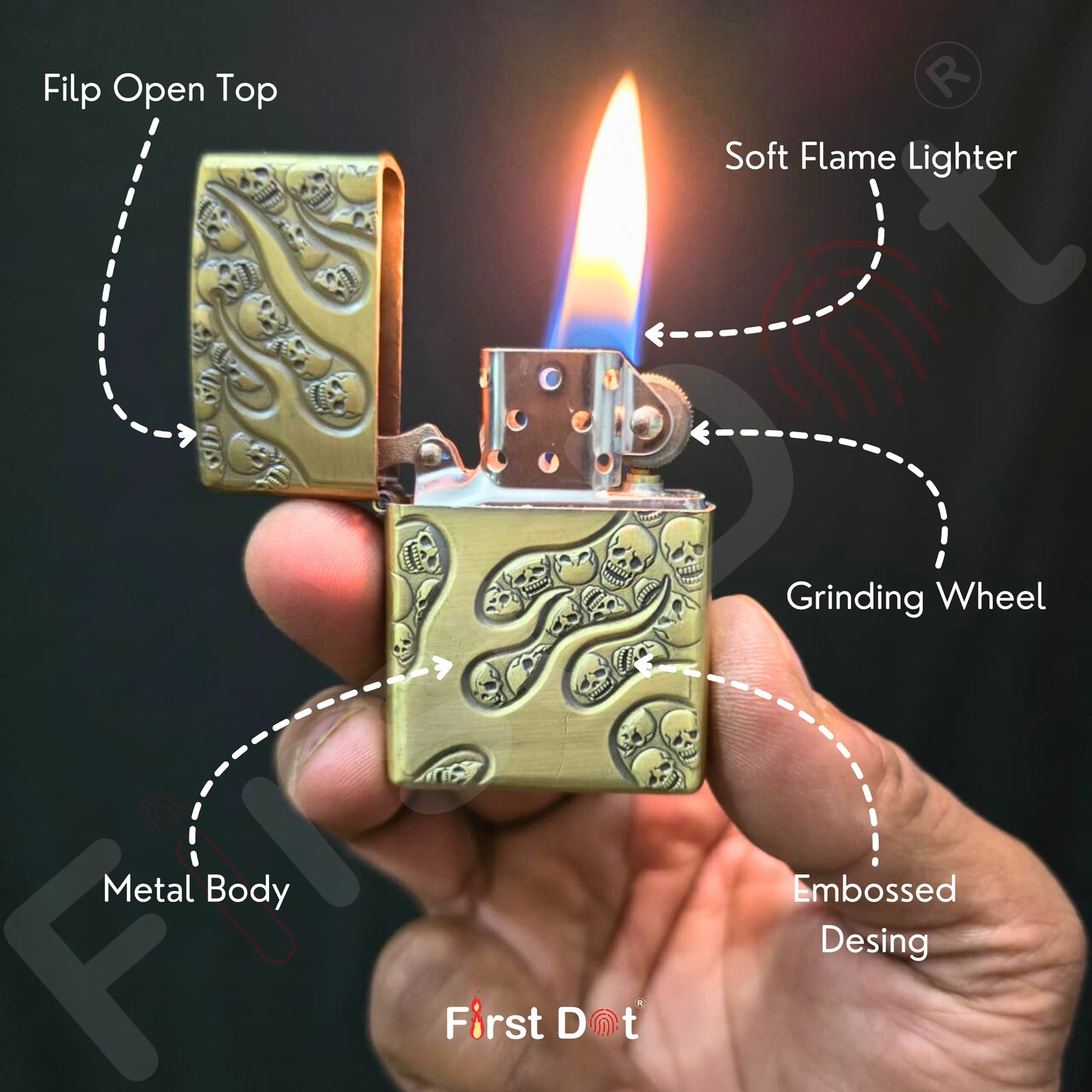 Combo of 2 Embossed Metal Cigarette Lighters + Free 50ml Fuel