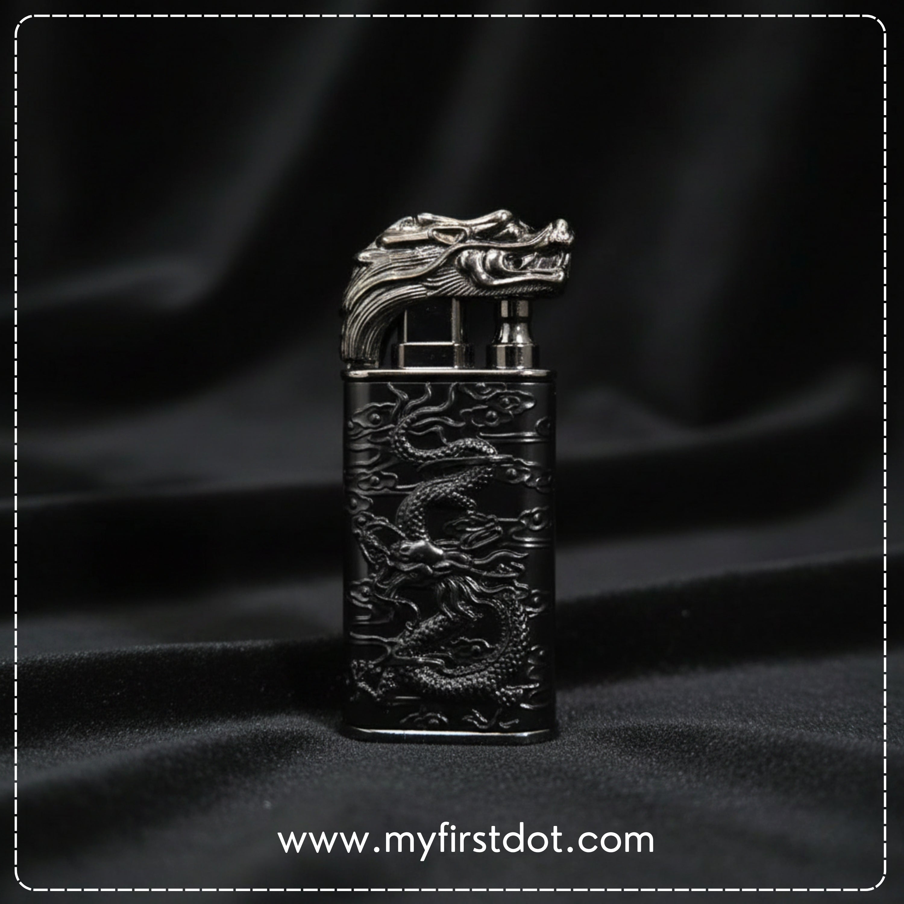 Decorative lighter with dragon design on a dark background