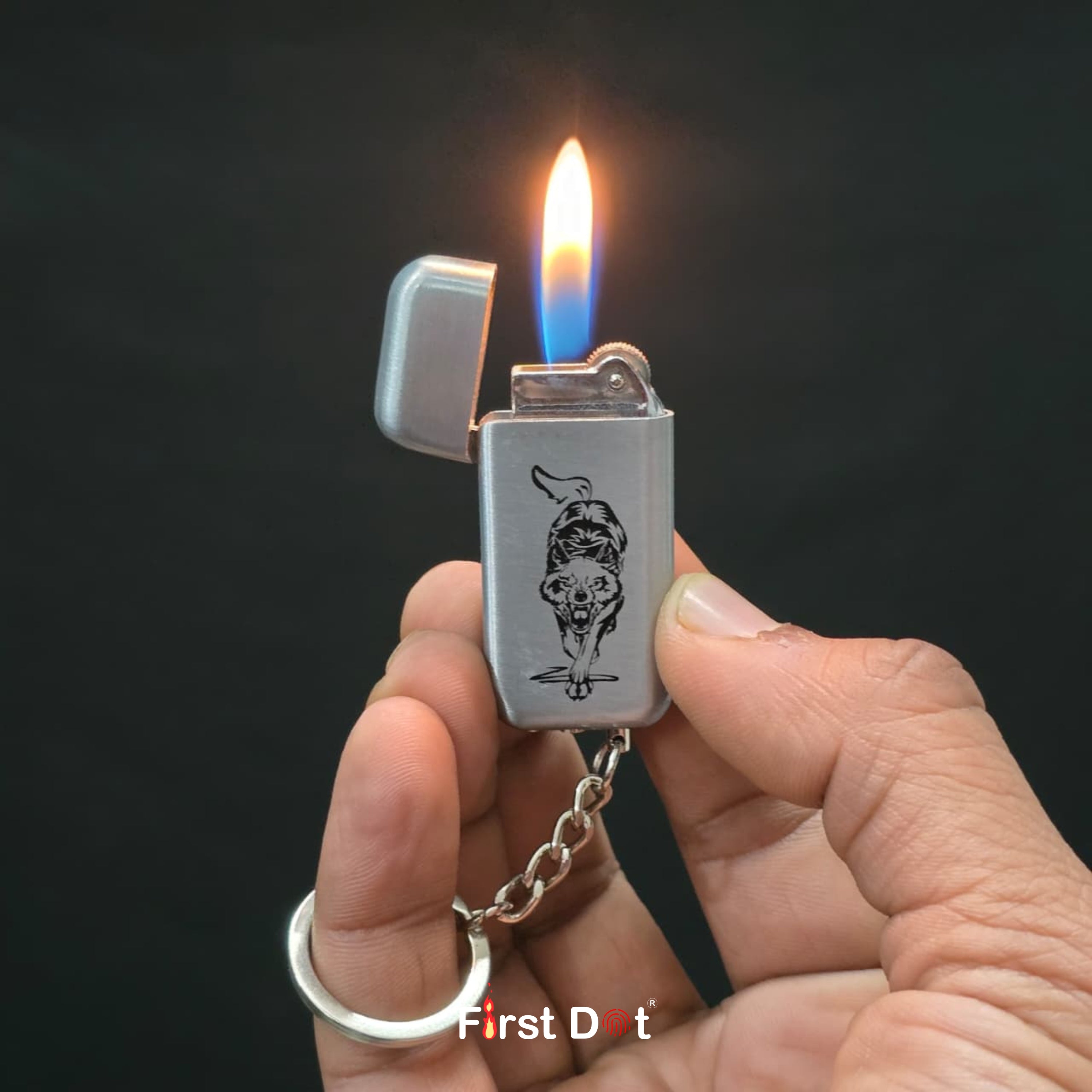 Wolf Pocket Lighter with Keychain