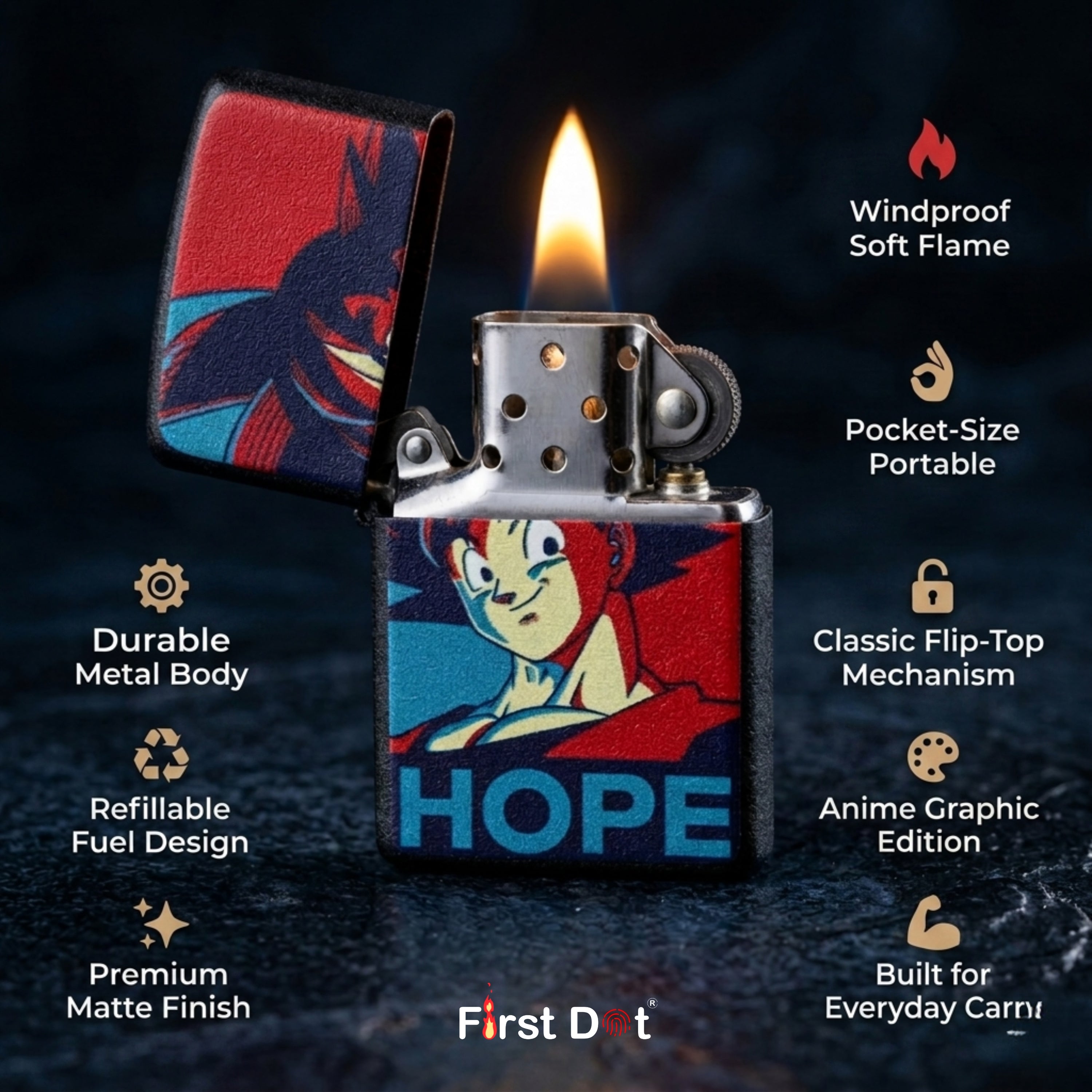 First Dot "HOPE" Windproof Cigarette Lighter
