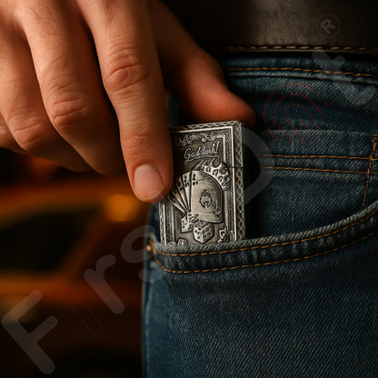 Good Luck Dice Embossed Refillable Cigarette Lighter Silver