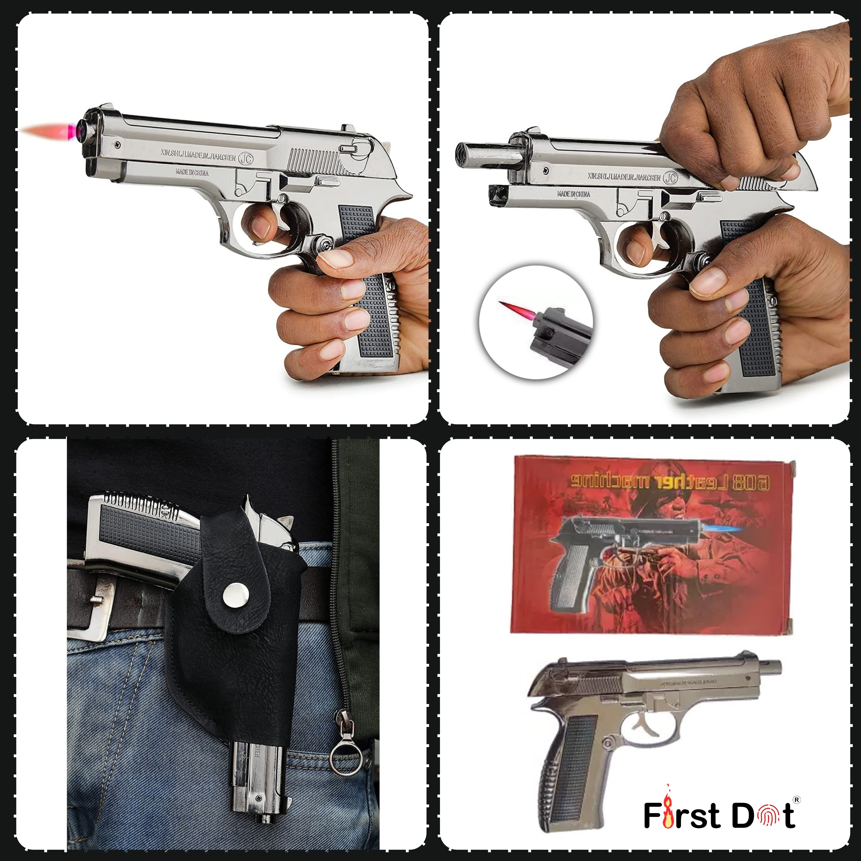 Collage 608 Heavy Metal Gun Lighter – Barrel Pull Back Jet Flame