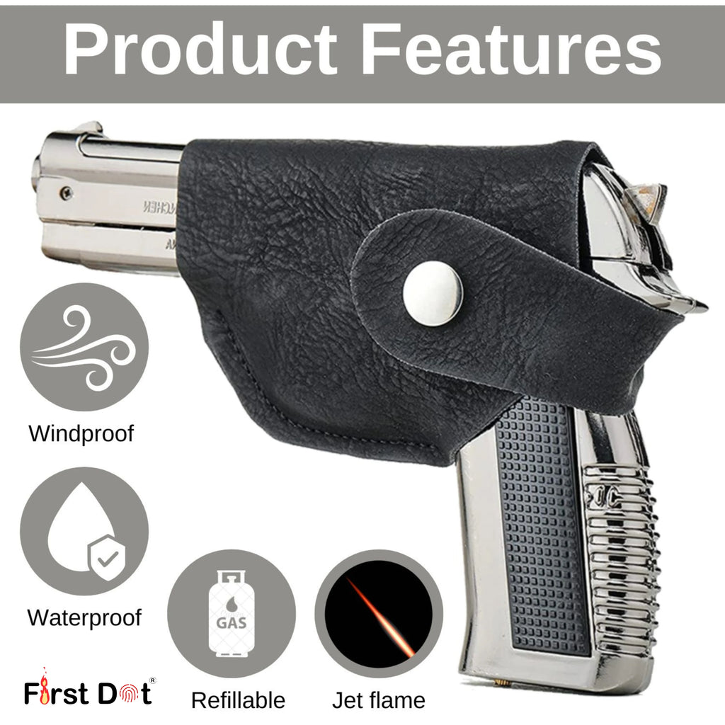 608 Gun Lighter – Heavy Metal Barrel Pull Back Jet Flame Lighter | First Dot