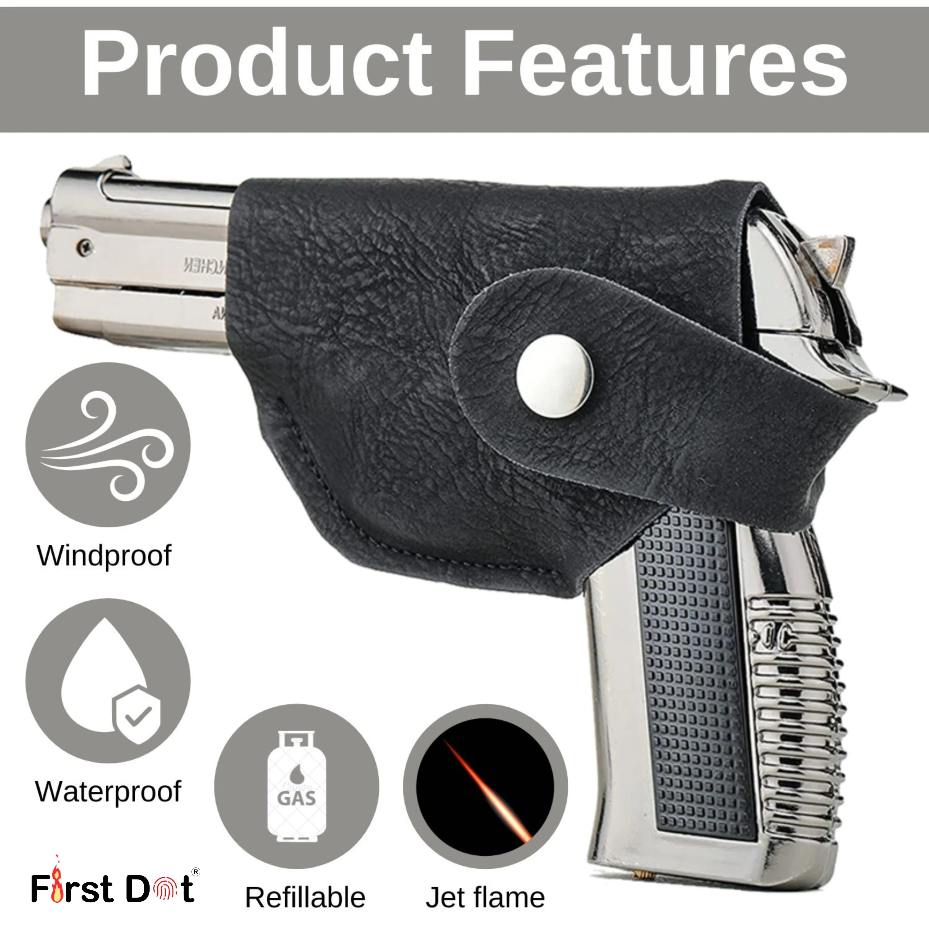 608 Gun Lighter – Heavy Metal Barrel Pull Back Jet Flame Lighter | First Dot