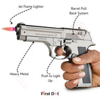 608 Gun Lighter – Heavy Metal Barrel Pull Back Jet Flame Lighter | First Dot