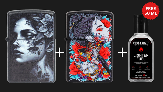 Combo of 2 Street Graphic Cigarette Lighters | Premium Box + Free 50ml Fuel