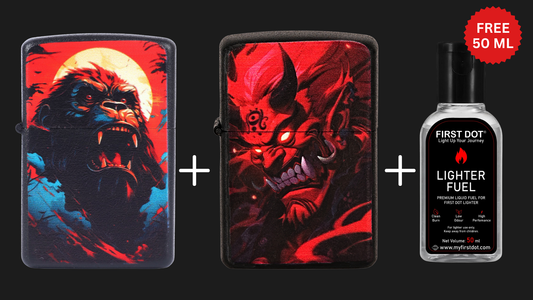 Combo of 2 Street Graphic Cigarette Lighters | Premium Box + Free 50ml Fuel