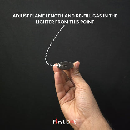 Hand holding a lighter with text on a black background