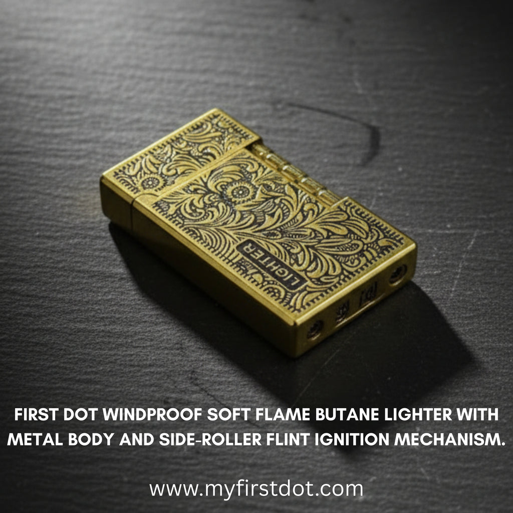 Aureum Premium Metal Body Side-Roller Flint Lighter (Butane Gas)