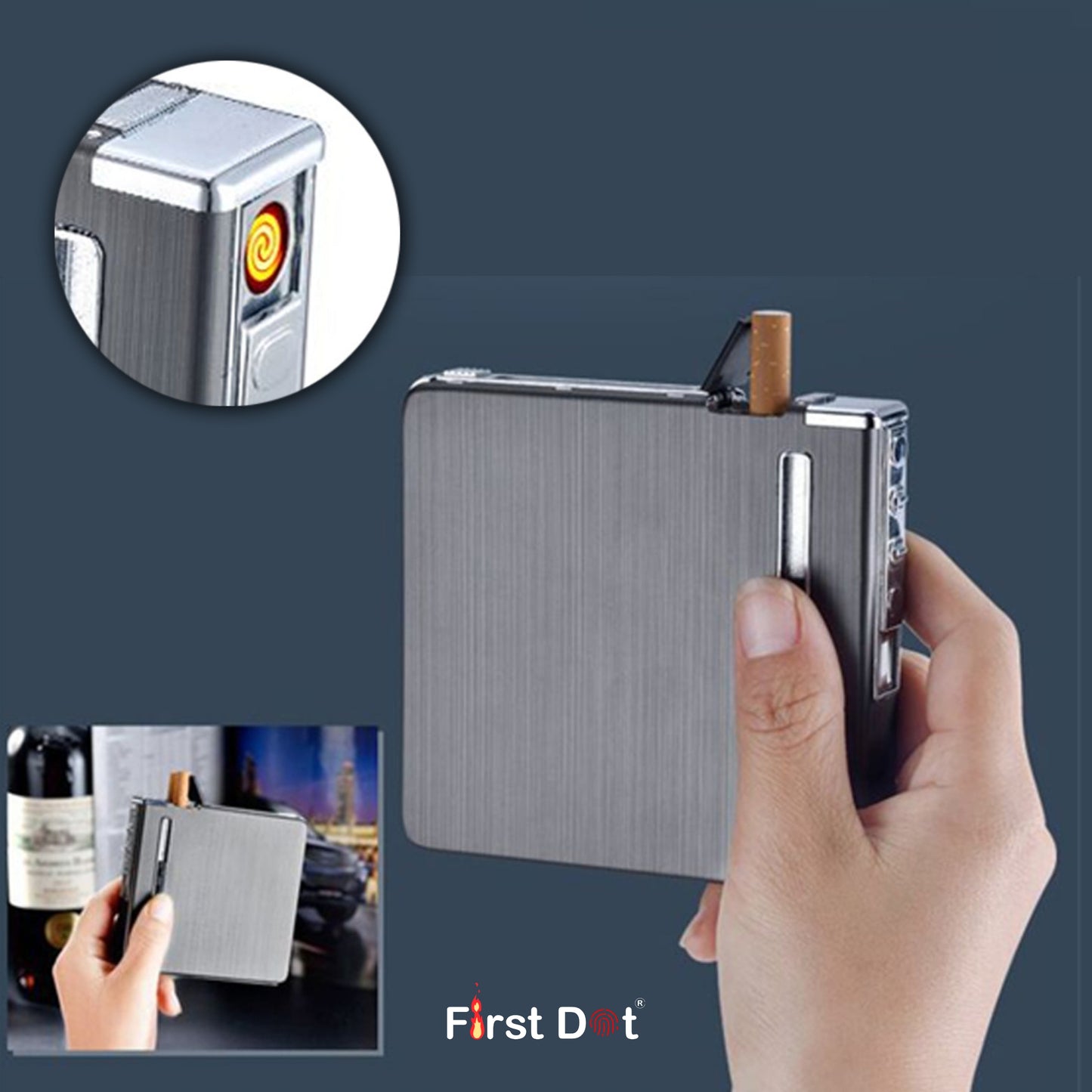 Aluminum Cigarette Case with USB Electric Lighter | Holds 20 Cigarettes