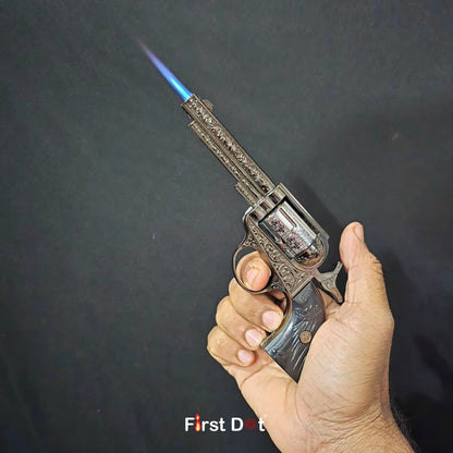 Premium Big Size Vintage Revolver Gun Lighter – Windproof Jet Flame | First Dot