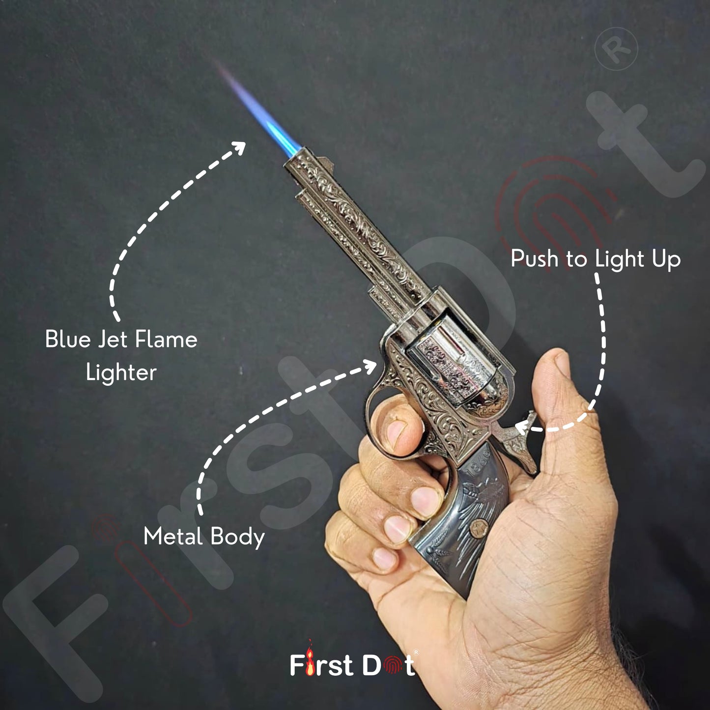 Premium Big Size Vintage Revolver Gun Lighter – Windproof Jet Flame | First Dot